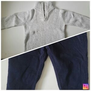 Miniclasix 2pc occasion set Navy blue pants and gray sweater size 2T